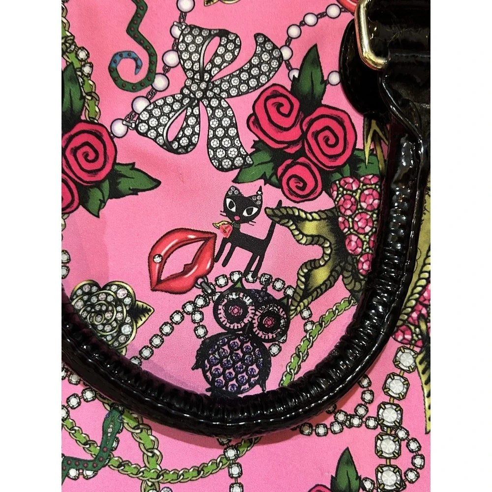 Betsey Johnson Pink Roses Cats & Bling Laptop‎ Bag